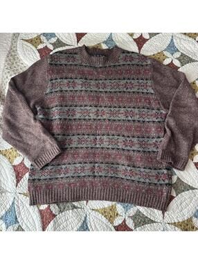 Vintage 90s brown patterned dad grandpa sweater granola cabin cottagecore